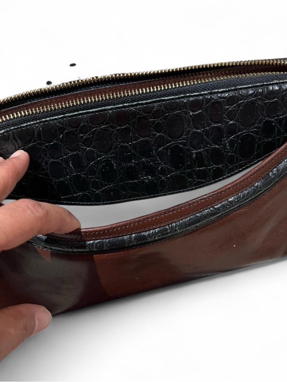 Brahmin Brown and Black Croc-Accent Shoulder Bag - Picture 8 of 8
